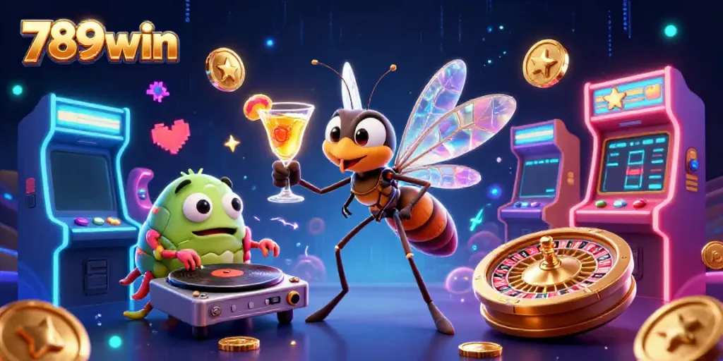 Experience excitement at 789win with a vibrant casino scene featuring a frozen mosquito mascot and creative game elements.