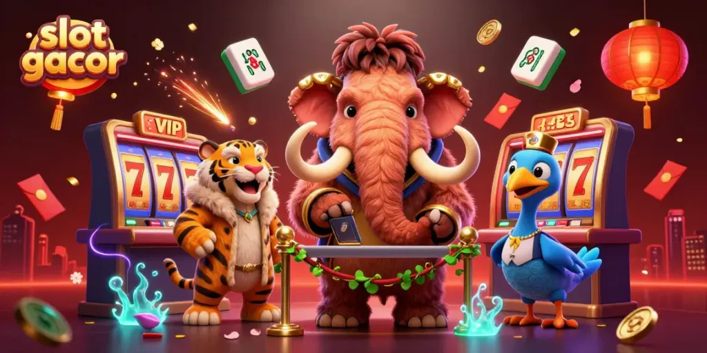 Experience the excitement at "slot gacor" with dynamic characters and vibrant casino elements.