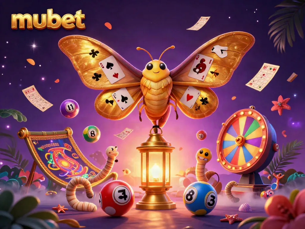 Engage in vibrant gaming action at mubet with golden moths and rich casino elements.