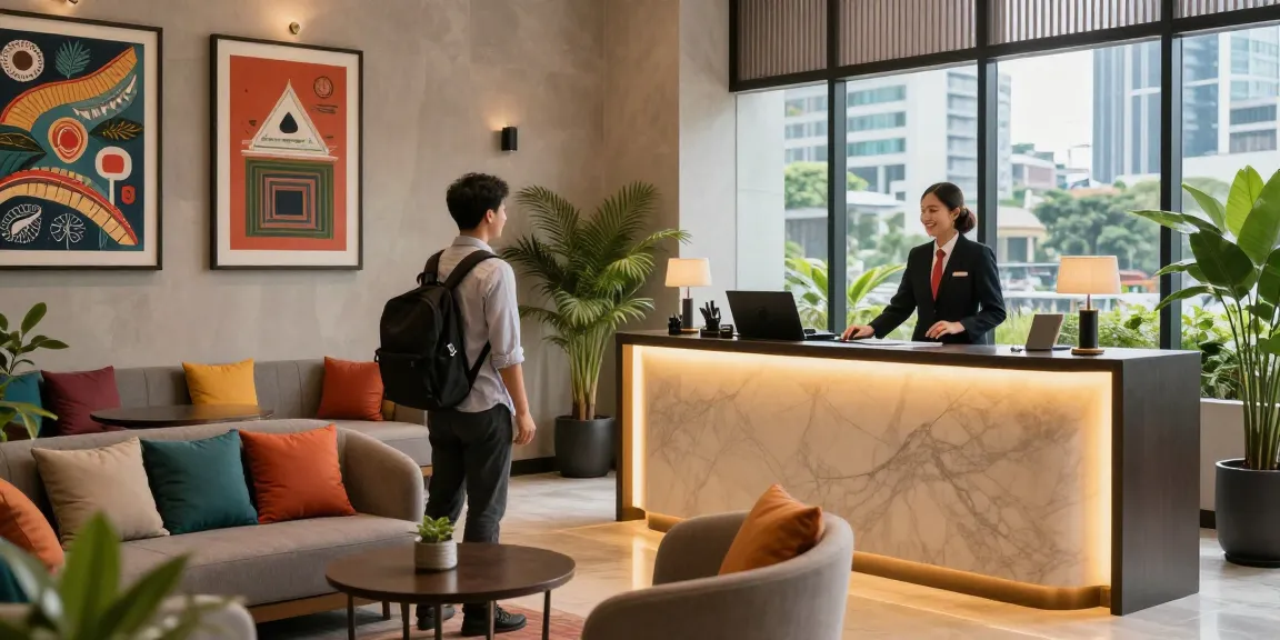 ROKOK88 hotel lobby welcoming guests with modern decor and friendly staff.