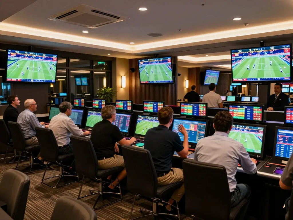 Betting excitement at a premium lounge for QQ888 sports wagers and live action.