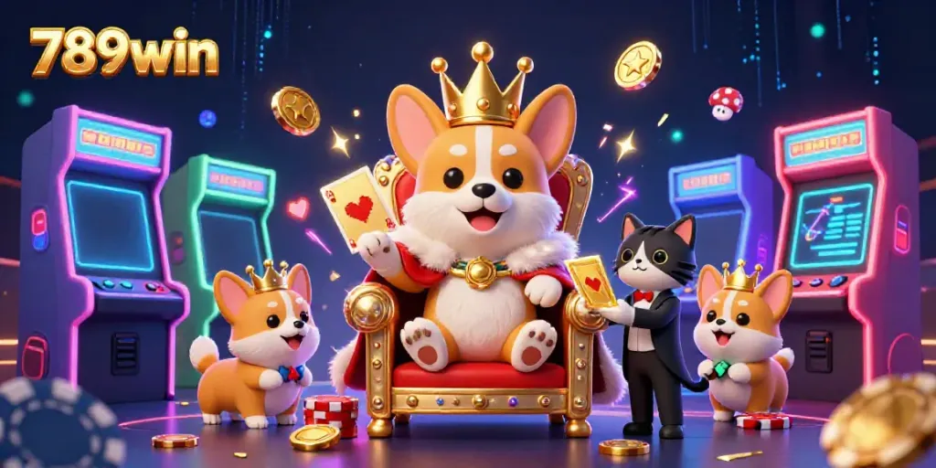 Experience the excitement of 789win with a royal corgi themed casino illustration.
