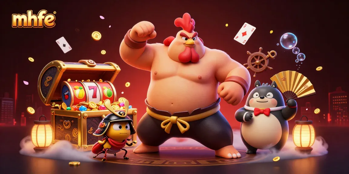 Engage with mhfe through vibrant casino action featuring a sumo rooster, samurai cricket, and tanuki announcer.