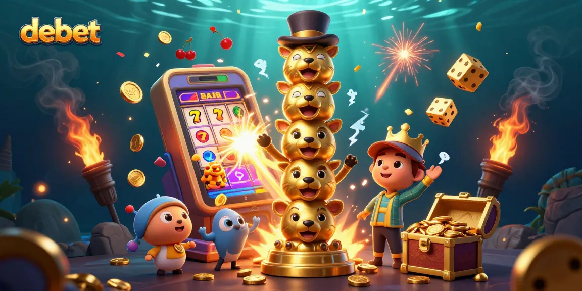 Engage with debet's vibrant 3D casino illustration showcasing exciting jackpots and dynamic gaming elements.