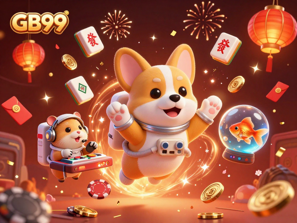 Experience exciting gameplay with GB99 in a vibrant space-themed casino scene full of animated characters.