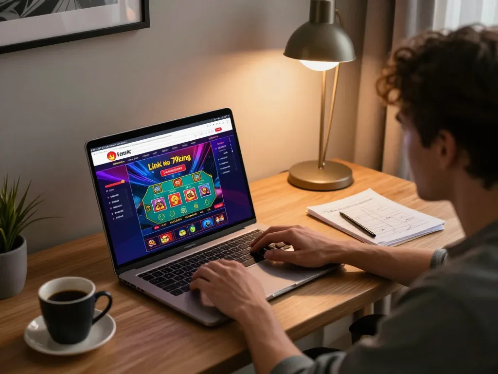Engaging with the Link vào 79king online casino interface on a laptop in a cozy home office