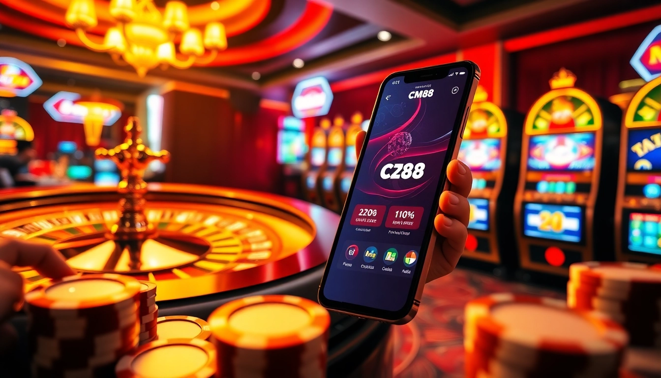 Engaging casino gaming scene featuring CM88 branding and vibrant online gambling elements.