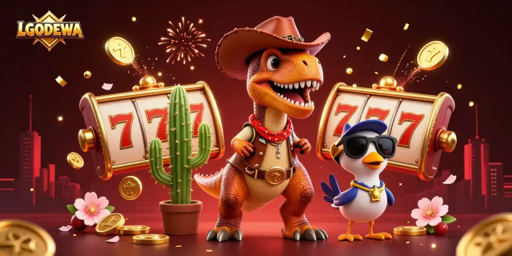 Experience the thrilling world of LGODEWA gaming with vibrant characters and dynamic casino elements.