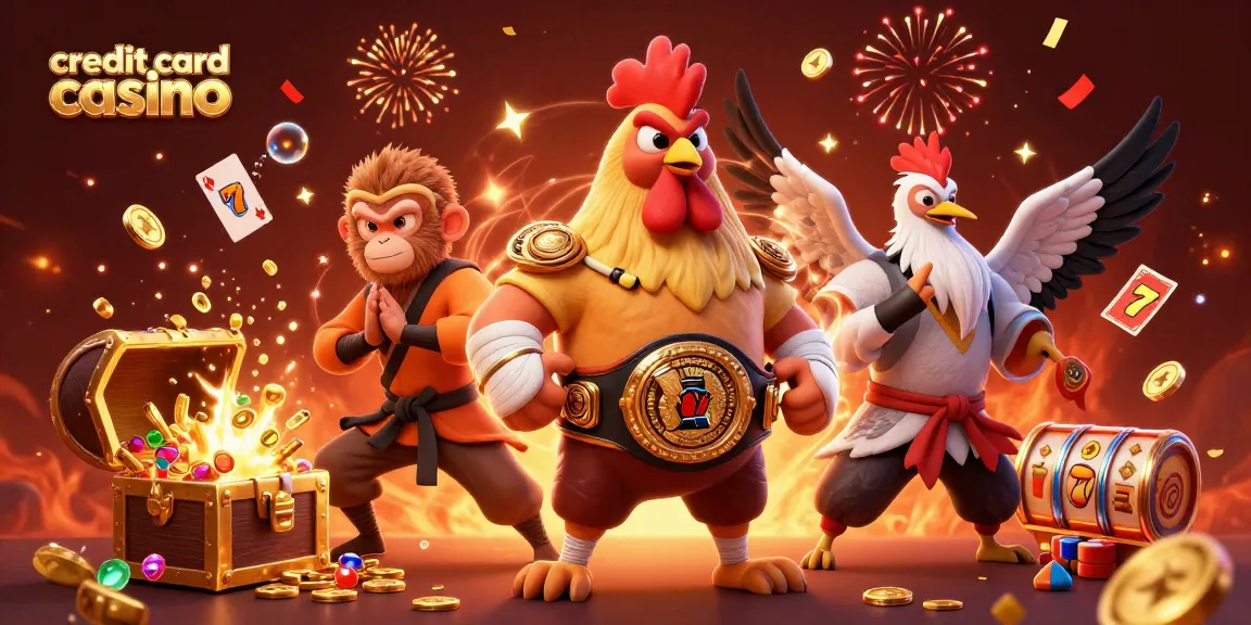 Experience the excitement of a credit card casino with vibrant game elements and action-packed characters.