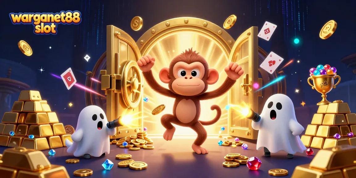 Experience thrilling wins with warganet88 slot as a poltergeist monkey juggles riches in a haunted casino.
