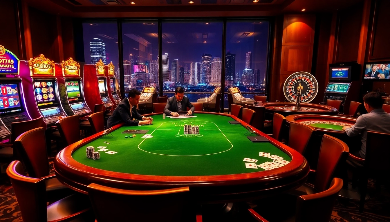 Kèo nhà cái 5 at a vibrant casino scene with professional gamblers and exciting gaming elements