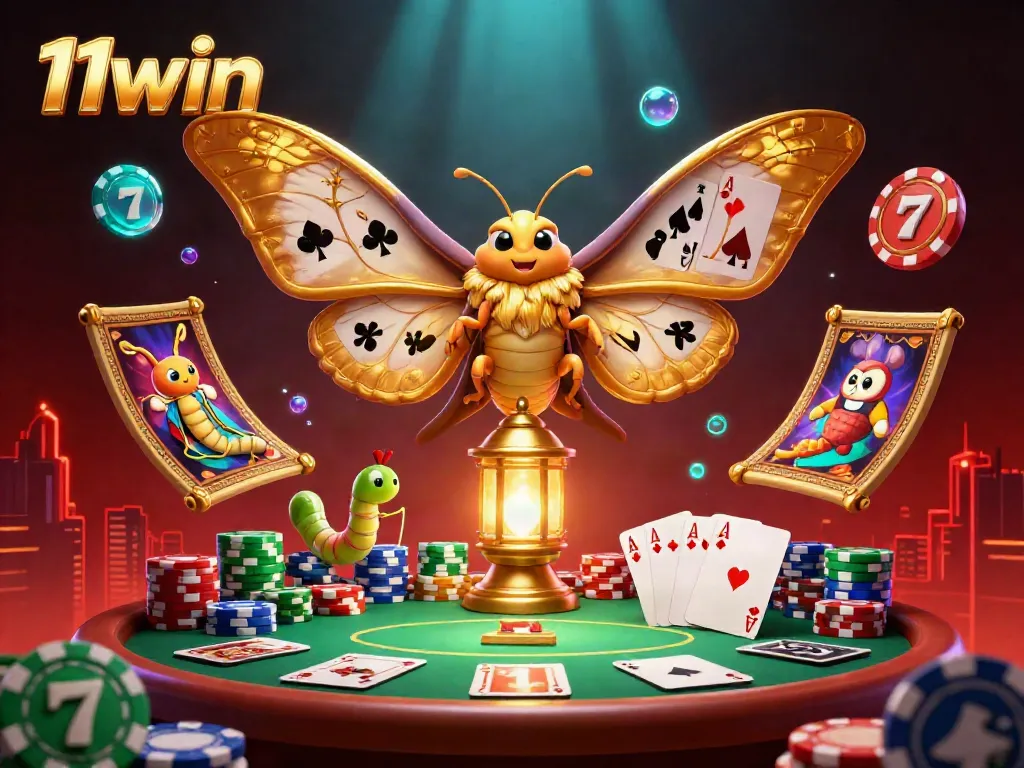 Engage in the vibrant world of 11win, featuring a colorful slot-themed scene with casino elements.