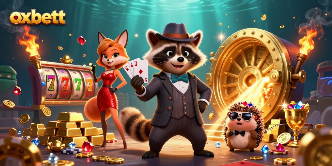 Bet big with oxbett: A playful raccoon and friends at an exciting slot game scene.