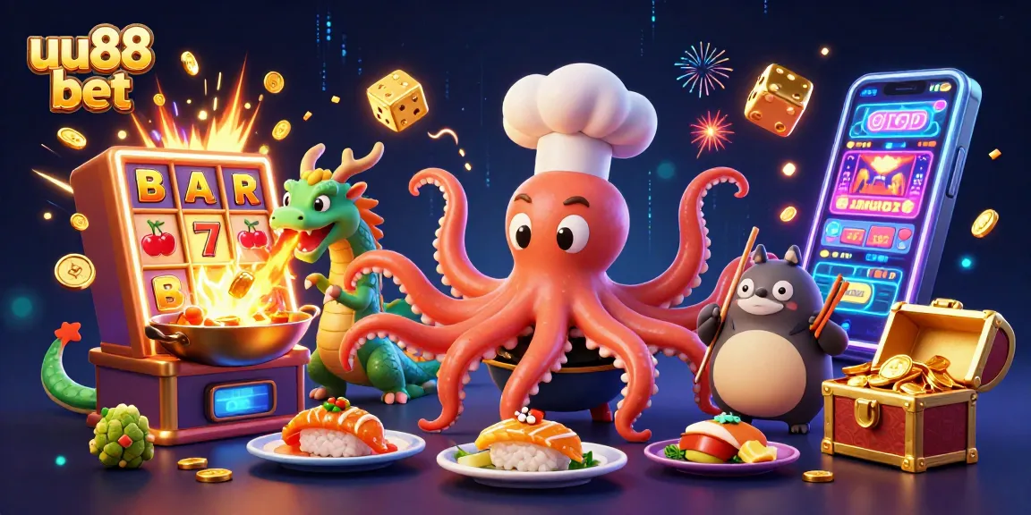 Experience the excitement of uu88 bet with a vibrant casino scene featuring lively characters and game elements.