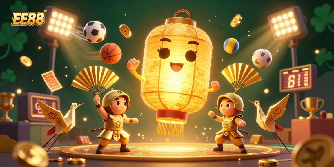 Experience the excitement of betting with EE88 in this vibrant 3D casino illustration.