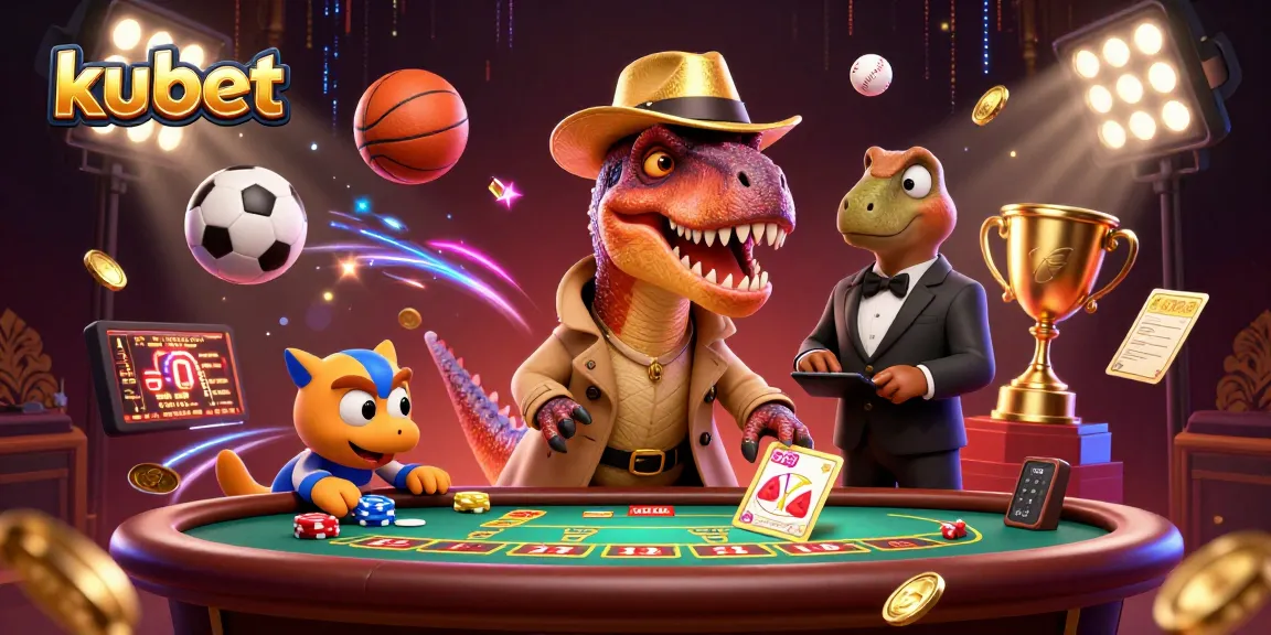 Betting at kubet casino with cartoon velociraptor, suspicious pit boss, and sneaky compy.