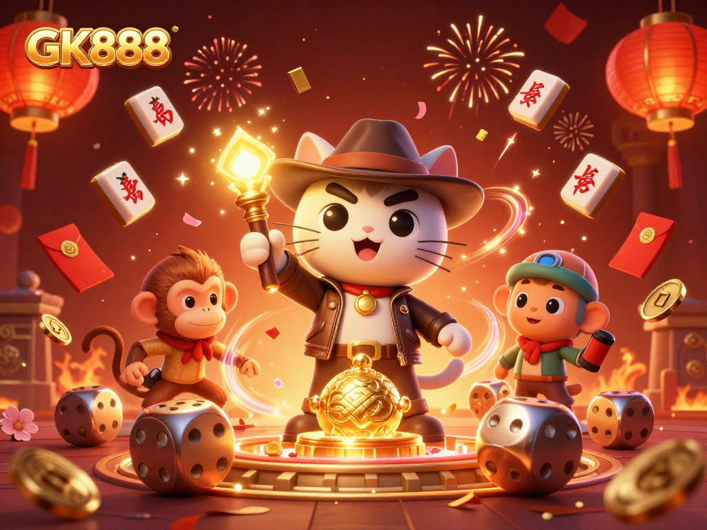 Join the adventure at GK888 as a cartoon archaeologist cat and monkey find hidden casino treasures!