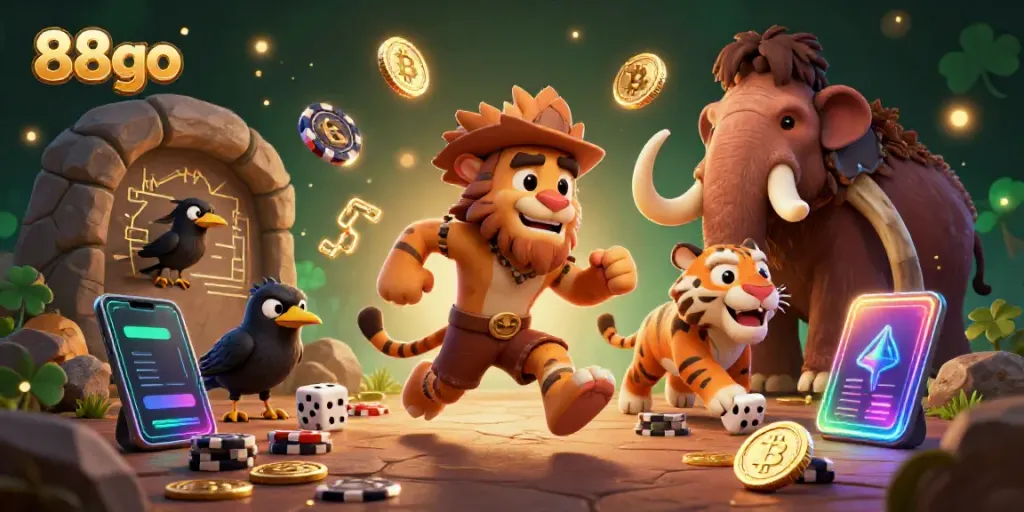 Experience thrilling gameplay at 88go with a vibrant prehistoric casino featuring exciting stone poker and digital crypto elements.