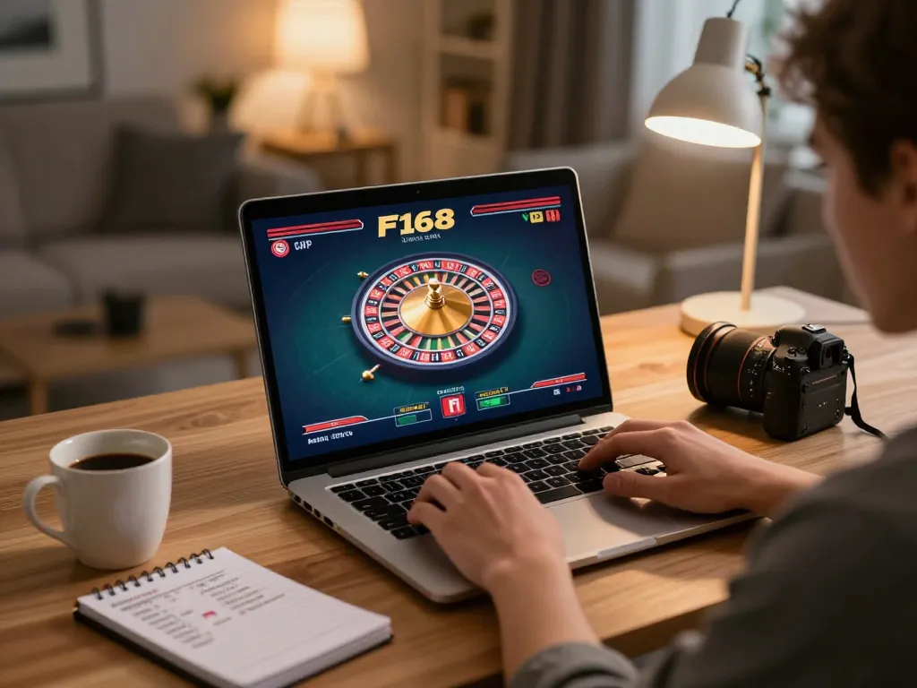 Engaging in online gaming at https://f168.sarl/ with a live dealer roulette setup, showcasing strategic play.