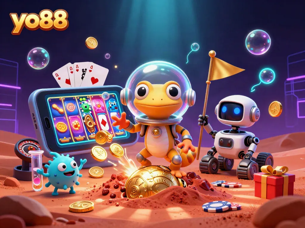 Experience excitement with yo88, as a Martian gecko uncovers a hidden casino in vibrant space.