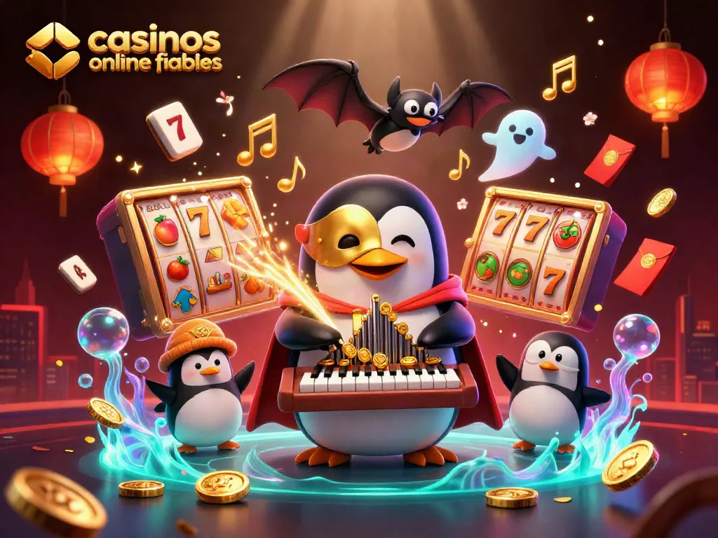 Disfruta de los mejores casinos online fiables con el juego del pingüino fantasma y símbolos de jackpot.