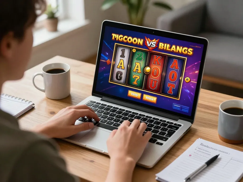 Engaging in slot gacor hari ini gaming on a laptop in a cozy home office setting