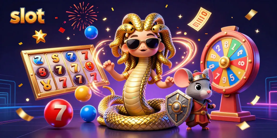 Capture the excitement of slot games with vibrant characters and dynamic elements in a lively casino scene.