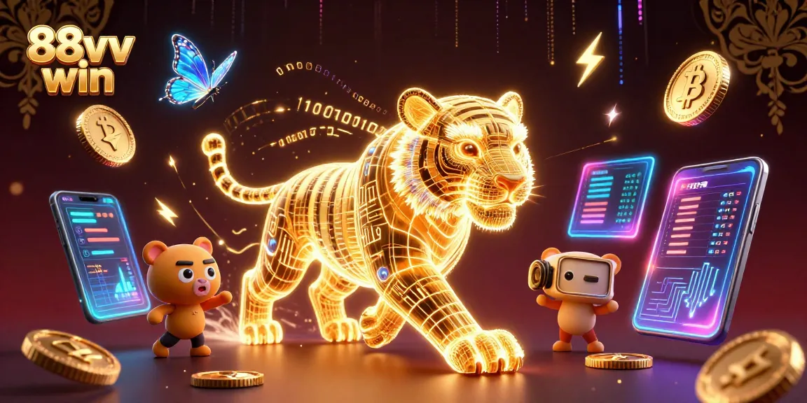 Experience the excitement of 88vv win in a vibrant digital casino with glowing crypto elements.