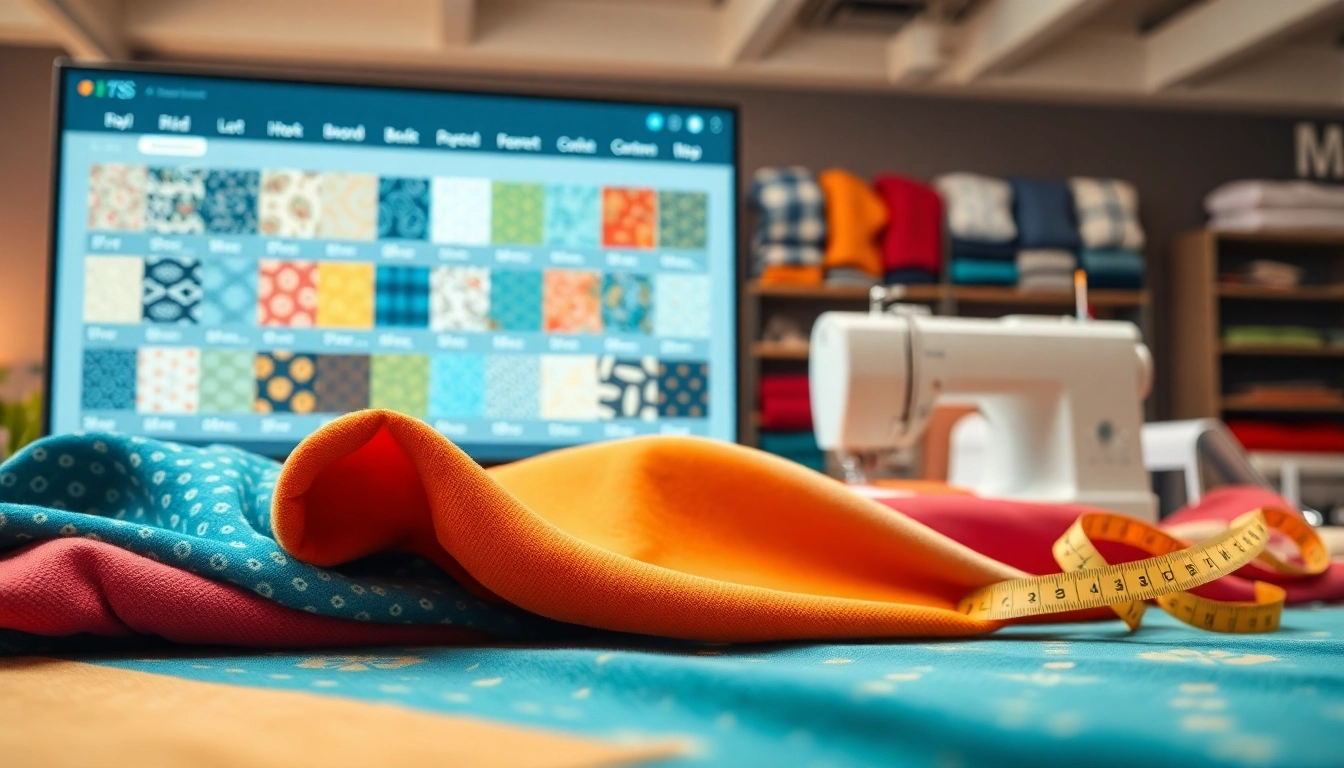 Bekijk stoffen webshop Nederland met kleurrijke stofstalen en een moderne digitale interface.