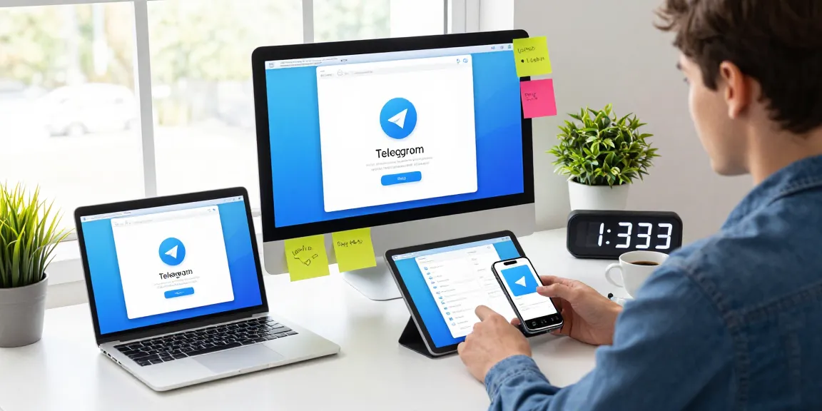 Telegram Download on multiple devices in a modern workspace with natural light