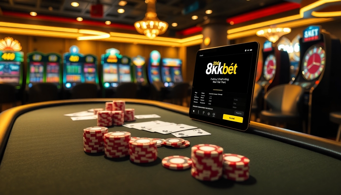 Engage in thrilling gameplay with 8kbet's vibrant casino experience featuring poker and slot machines.