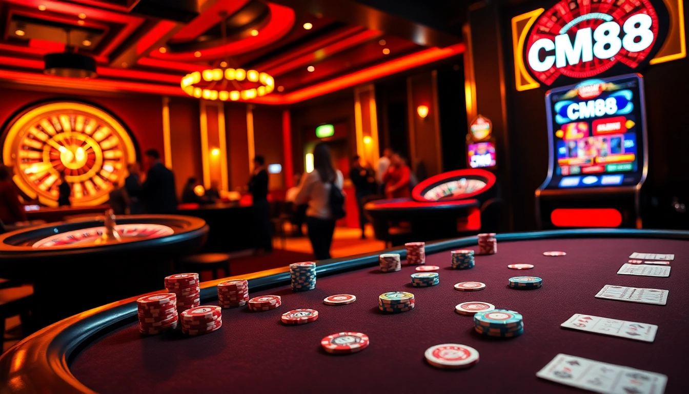Experience high-stakes gambling excitement with CM88 at a luxurious casino table.