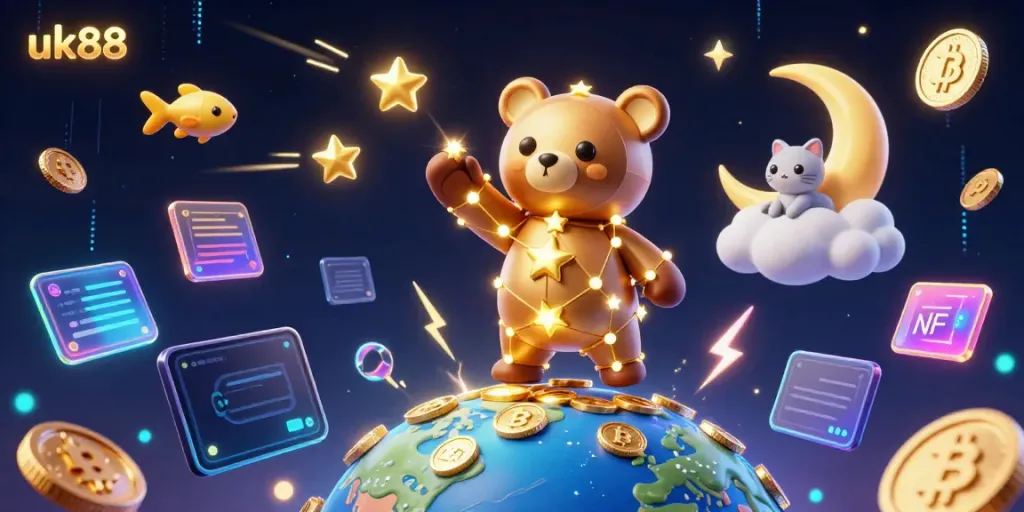 uk88 players enjoy a dynamic casino experience with a constellation bear and crypto elements.