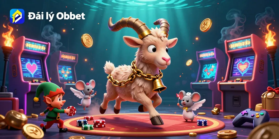 Exciting scene at Đại lý Oxbet featuring Krampus in a casino with playful characters, engaging in gaming action.