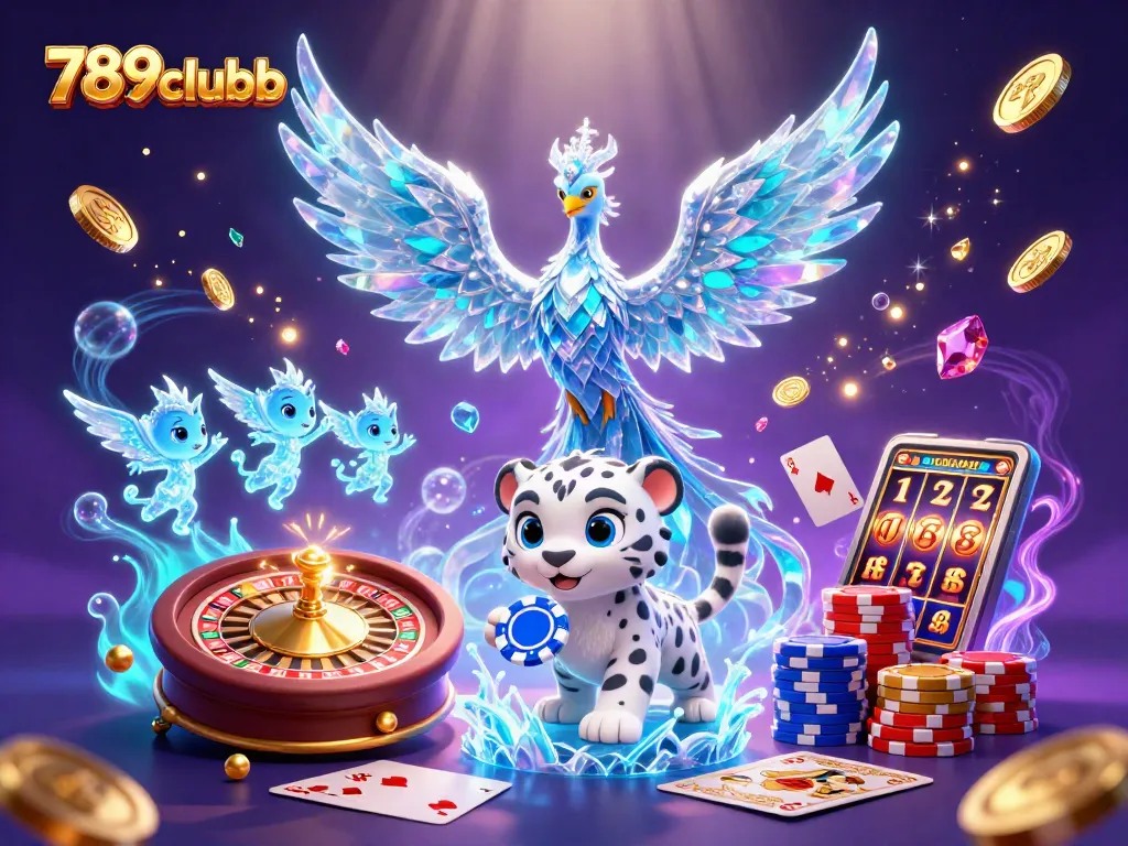 Engage with 789clubb's vibrant casino scene featuring a dazzling ice phoenix and snow leopard.