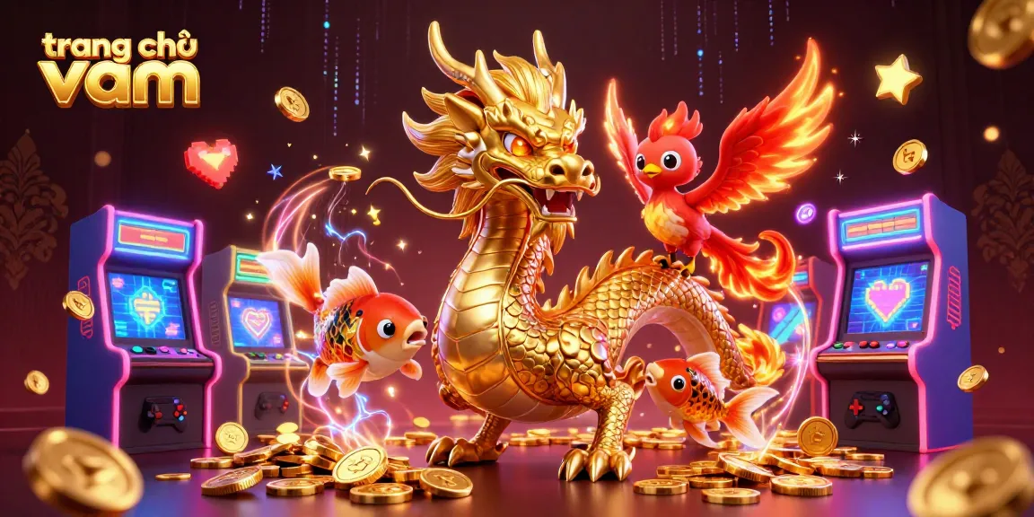 Experience winning gaming strategy at trang chủ vmax with vibrant 3D illustration of dragon, phoenix, and koi fish.
