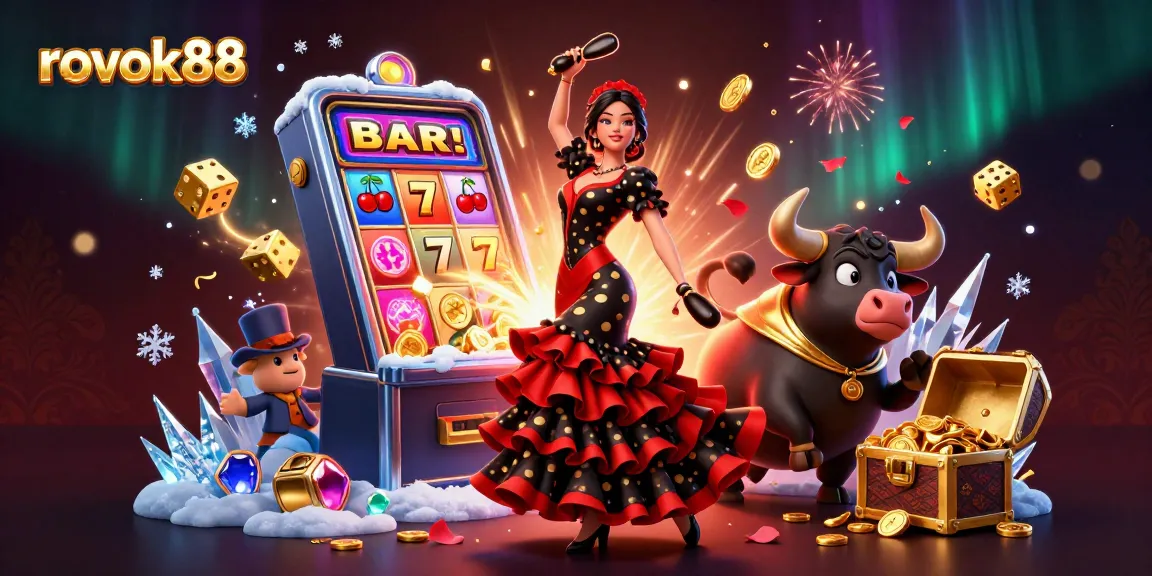 Experience thrilling gameplay with rokok88 in a vibrant 3D casino scene of slot machines and dramatic elements.