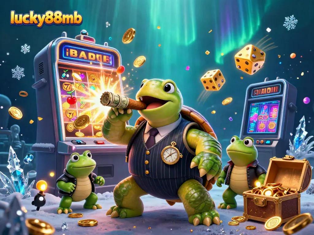 Experience exciting gameplay at lucky88mb featuring a vibrant 3D cartoon scene of casino characters and slot machines.