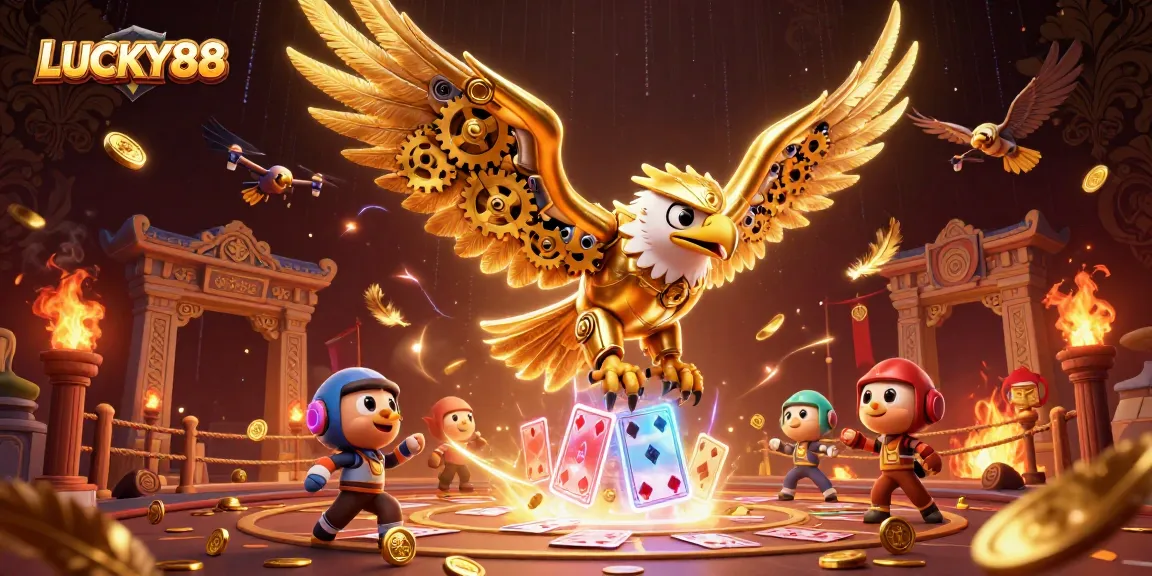 LUCKY88 showcases a thrilling 3D representation of a cybernetic eagle among casino elements.