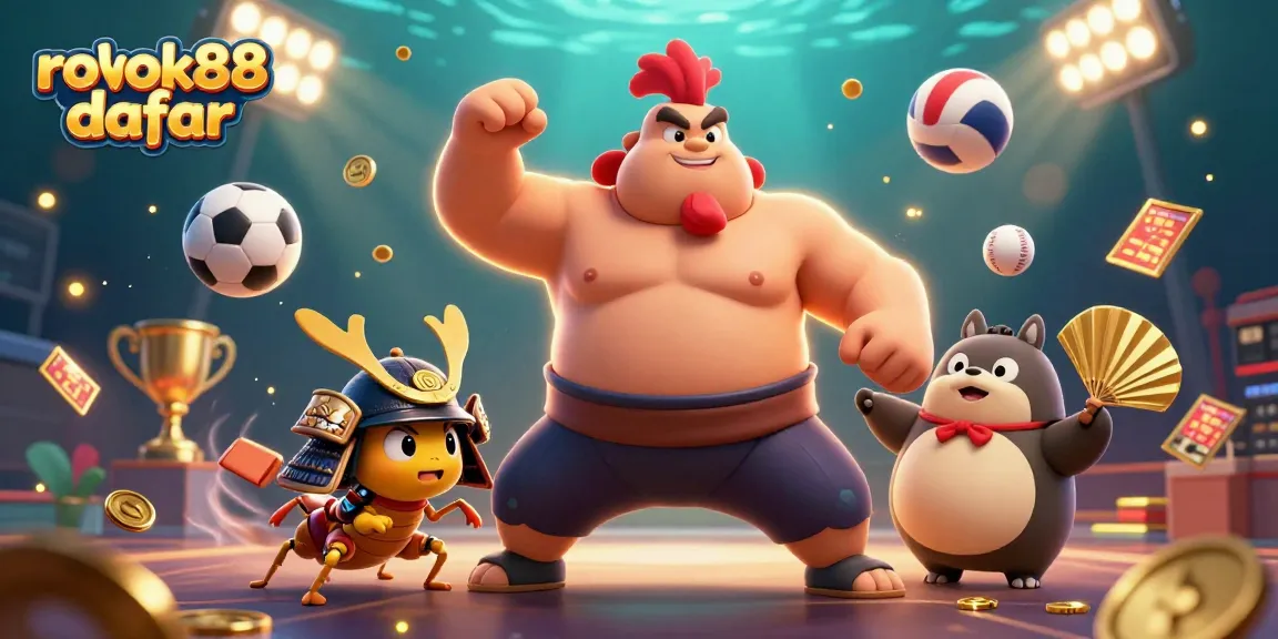 Engage in thrilling moments with rokok88 daftar showcasing sumo wrestlers and energetic sports elements.