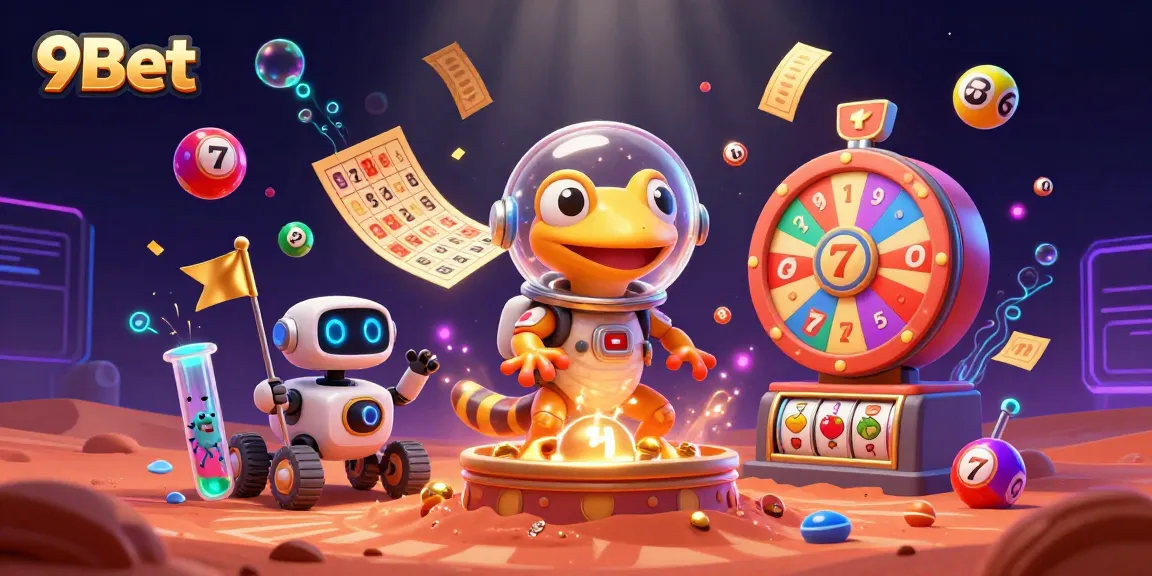 Engage in thrilling gameplay with 9Bet's vibrant 3D casino illustration showcasing Martian adventure.