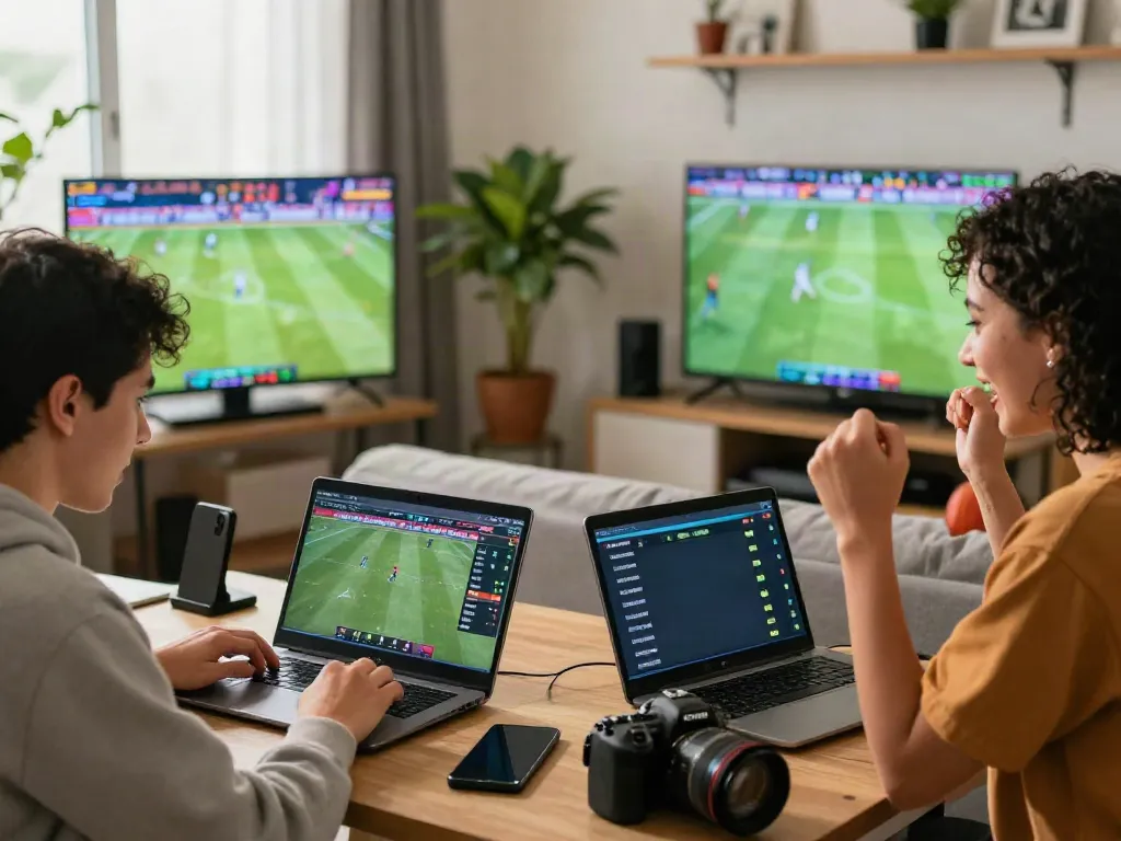 Online betting excitement at https://fabet.com.mx/ with friends celebrating and analyzing live sports odds.