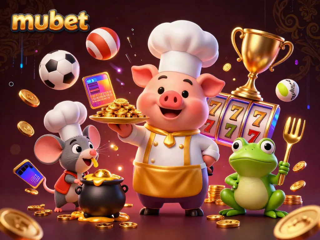 Experience the excitement of mubet with a vibrant 3D casino scene showcasing gold coins and lively characters.