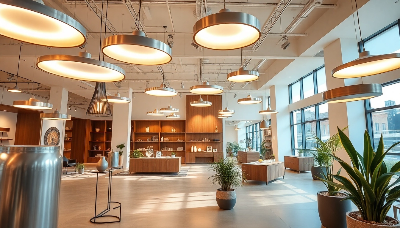 Shop ModernLighting in a stylish showroom with bright natural light and sleek fixtures.