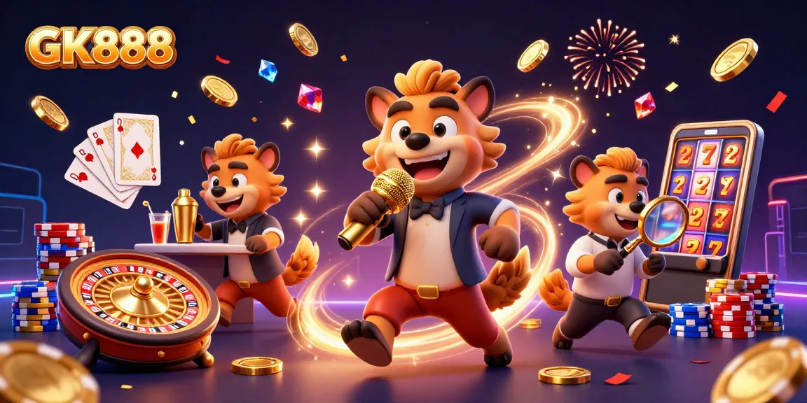Experience GK888 thrills with lively hyenas at a vibrant comedy casino.