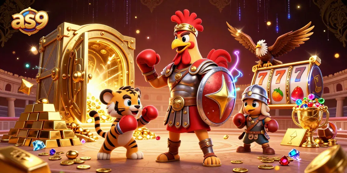 Engage in fun at as9 with a vibrant 3D scene featuring classic slot symbols.