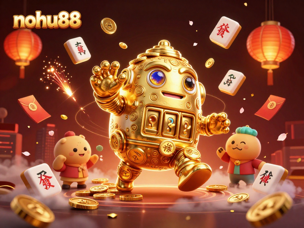 Experience the excitement of nohu88 with vibrant gaming elements and a dynamic golden golem illustration.