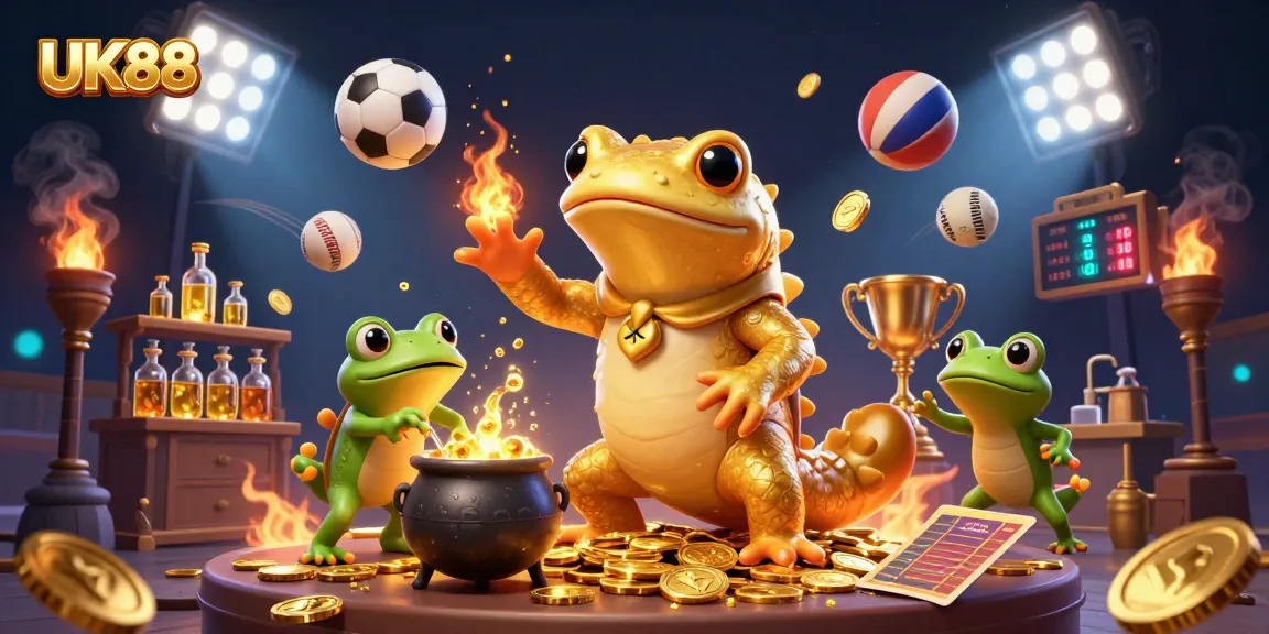 Engage with UK88's thrilling sports betting scene featuring alchemy, gold coins, and dynamic game elements.
