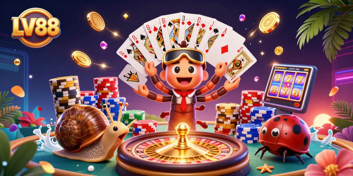 Experience LV88 with a vibrant casino scene featuring a millipede dealer and exciting game elements.