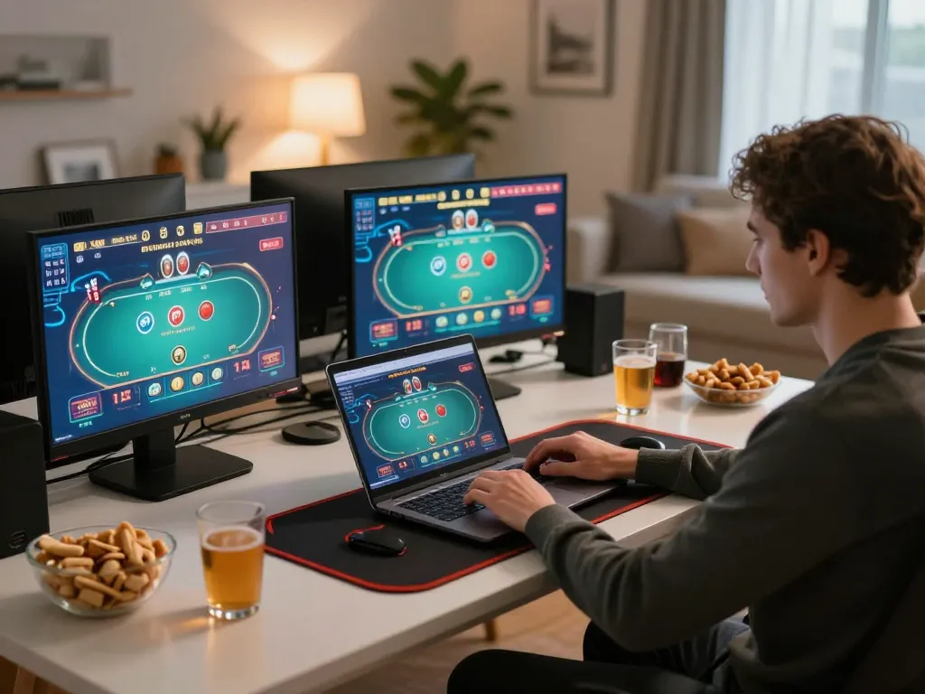 Engaging online gaming experience on ae888a ru com with a player immersed in live dealer action